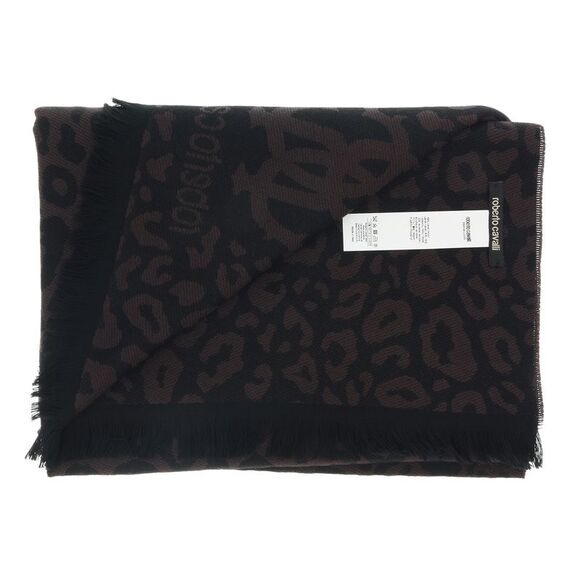 Roberto Cavalli ESZ029 03503 Dark Brown Wool Blend Leopard Print Mens Scarf